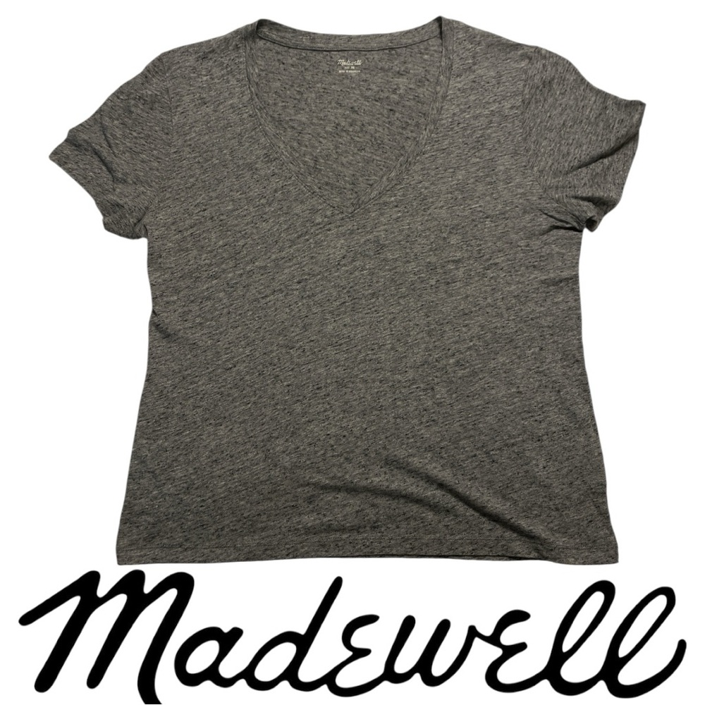 MADEWELL Whisper Cotton V Neck Tee Grey Short Sleeve M